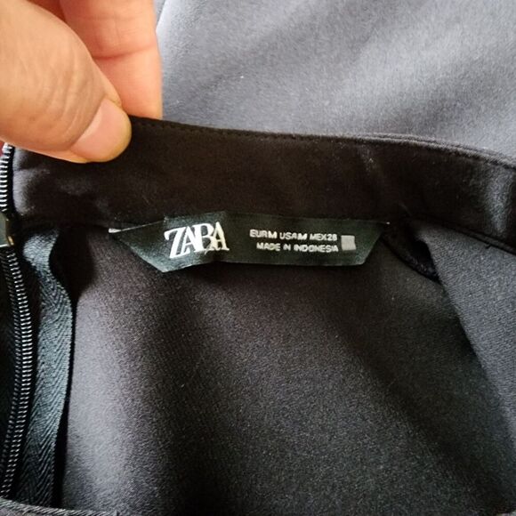 Zara Flare Shift Mini Cocktail Dress Women's Size M Black Long Sleeve Polyester - Picture 4 of 11